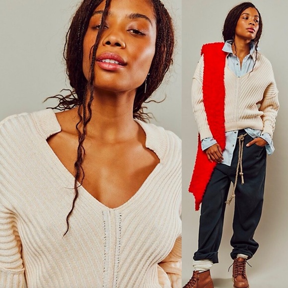 NWT Free People Freeway V-Neck Sweater Neutral - Picture 7 of 7
